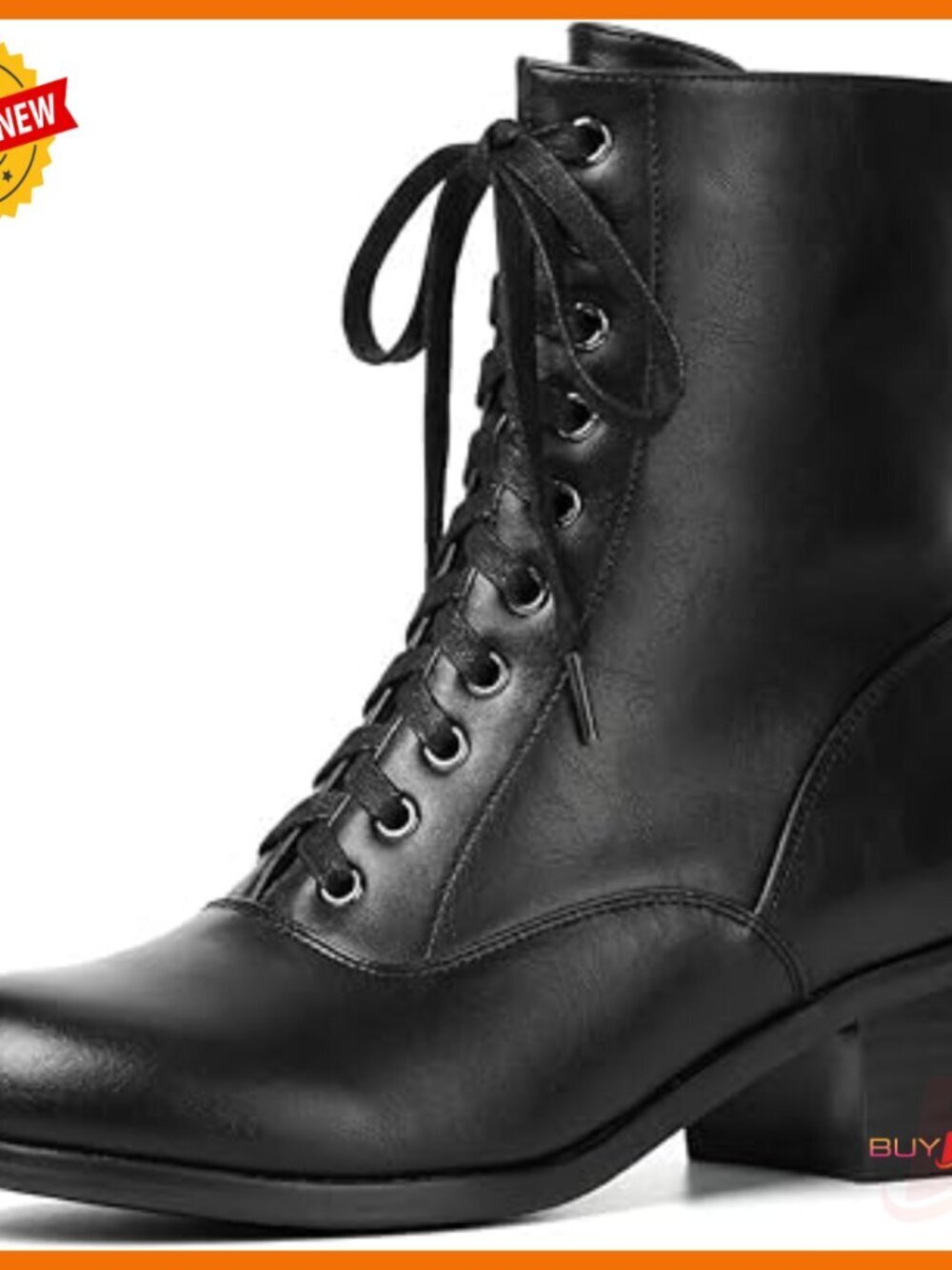 Victorian Lace Up Ankle Boots Side Zipper Chunky Heel Round Toe